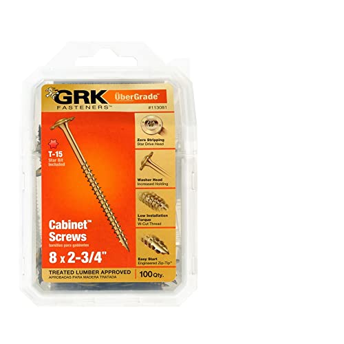 GRK Fasteners #8 x 2-3/4" Low-Profile Cabinet Washered Screws, 100 PCS