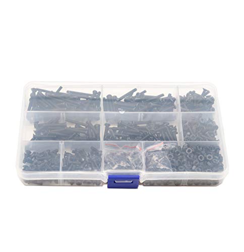 770pcs Flat Phillips Head M3 Black Machine Screws Hex Nuts Assortment Kit, M3 x 4mm/ 6mm/ 8mm/ 10mm/ 12mm/ 14mm/ 16mm/ 18mm/ 20mm/ 25mm/ 30mm