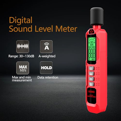 ZLLJYBLG GL81A Decibel Meter, 30-130dB Digital Sound Level Meter with A-Weighted, Fast/Slow Response, Max/Min Hold, Backlit Display, Noise Tester for Home, Work, Factory, Classroom（Red）