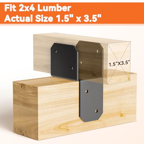 4Pcs 2x4 Joist Anchor Connector - Heavy Duty Steel Post Cap Tie Brakcet, 15 Gauge Carbon Steel, Post to Beam Connector Fits 2x4 Lumber(Actual Size 1.5"x3.5") 4 pcs