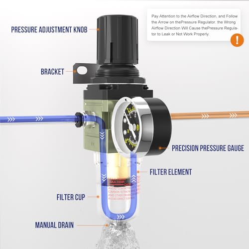 1/4 NPT Airbrush Regulator Air Compressor Moisture Water Trap Radial-semi-auto Drain 1/4"NPT