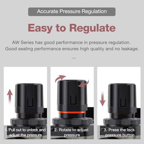 SNS Compressed Air Filter Regulator Piggyback Combo 3/8''NPT- Poly Bowl with Metal Guard, Semi-auto Drain, Bracket, Gauge AW3000-N03A 3000-N03 AW