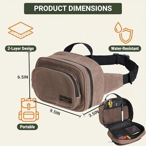 Fanny Pack,Tool Bag & Multifunctional Operation Tool Waist Bag with 2 Compartments,Adjustable Belt Smooth Zipper(9.5" x 3.5" x 6.5"| Grey)
