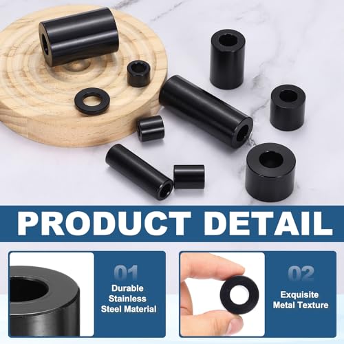 MECCANIXITY 8pcs M12 Metal Spacers, M12 x 1" OD x 3/8" L Aluminium Spacer Round Unthreaded Standoff Bushing Plain Finish for Screw Bolts, Black M12 x 1" x 3/8"