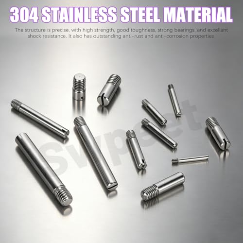 Swpeet 40Pcs 6 Sizes M6×12/14/16/20/25/30/35/40mm Slotted Cylindrical Pin Dowel Kit, 304 Stainless Steel Dowel External Thread Locating Pin, Parallel Pin Shelf Support Peg for Furniture Machinery