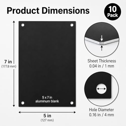 10 Pack 5052 Black Aluminum Sheets 5" x 7" x 1mm