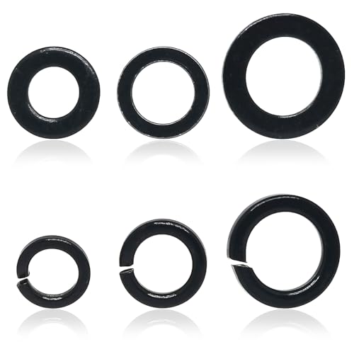 100 Sets 304 Stainless Steel Flat and Spring Washers Assortment Kit for Bolts,100pcs M8x14mmx1mm Flat Gasket + 100pcs M8 Metric Split Lock Washers,Black Zinc Plated(Black)