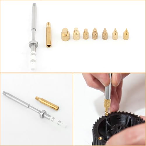 Heat Set Insert Tool M2 M2.5 M3 M4 M5 M6 M8 Hot Mel-t Brass Knurled Nut Embedded Insertion Tip Adapter Kit 3D Printed Parts Install for TS100 TS101 Pine64 936 Soldering Iron Heat Set Insert Tool Kit Silver+gold
