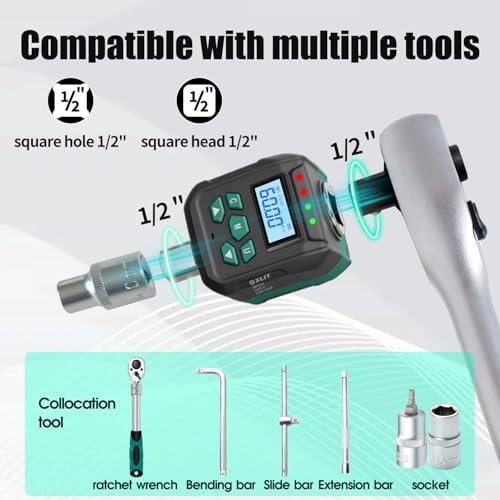 1/2" Digital Torque Wrench Adapter, ±2% Accuracy, 1.3-44.2 Ft-lb 1.3-44.2 Ft-lb (1.8-60 Nm)