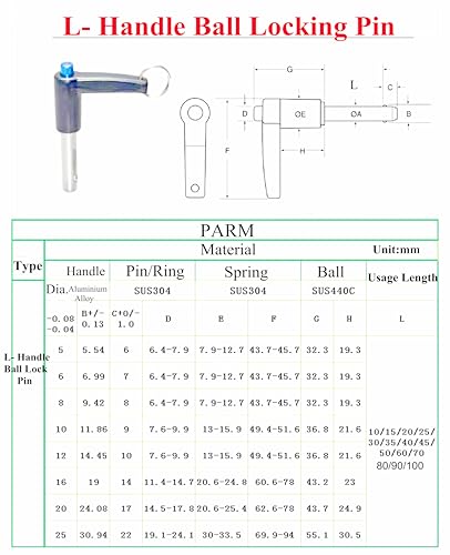 L-Handle Aluminum Grip Fastening Locating Safety Pins ,Stainless Steel Quick Release Button Pins Ball Lock Pins with Ring&Lanyard Cable (Dia. X Clamping Length: 12x60mm) Dia. X Clamping Length: 12x60mm