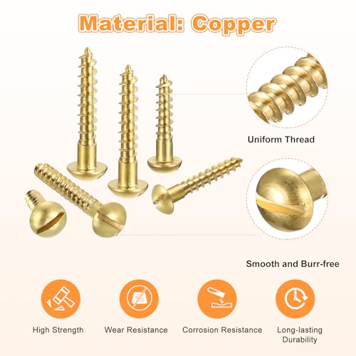 uxcell Wood Screws M3 x 25mm Slotted Round Head Copper Self-Tapping Screw for DIY Woodworking Home Industry 200 Pcs