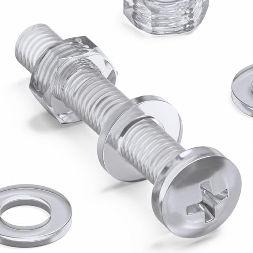 60x Clear Acrylic Pan Head Plastic Screws & Bolts M6 x 40mm, Nuts & Washers