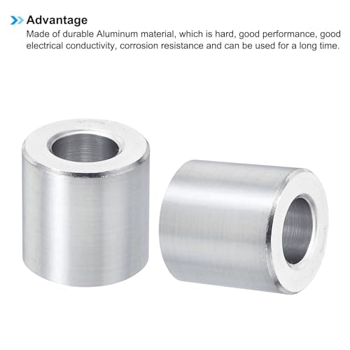 PATIKIL M10 Aluminum Spacers, 5 Pcs Metal Spacer Aluminum 10.5mm ID x 20mm OD x 20mm L Aluminum Spacer Screw Standoff Round for 3/8" M10 Screw Bolts