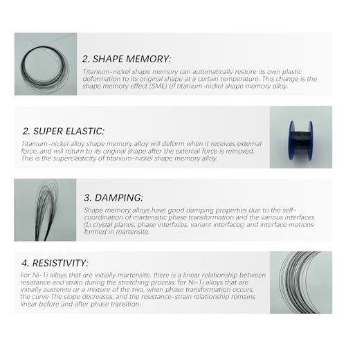 TEN-HIGH Nitinol Wire 0.1mm,1 Meter Pre-Trained Shape Memory Super Elastic Wire,Super Elastic Nitinol Memory Steel Wire Nickel Titanium Alloy Wire for Science, Research and DIY(Length:3.28ft) 0.1mm x 3.28ft Silver
