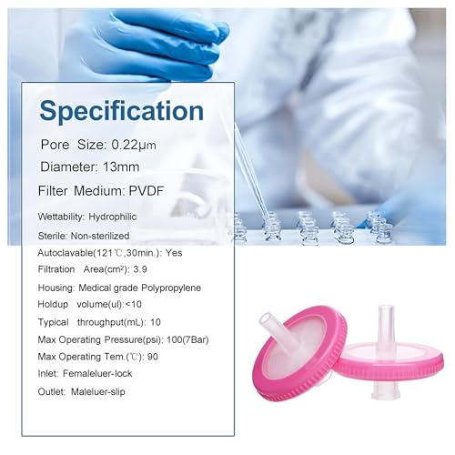 PVDF Syringe Filter Hydrophilic,13mm 0.22um,Non-Sterile,100PCS PVDF-Hydrophilic 0.22um-13mm-Hydrophilic