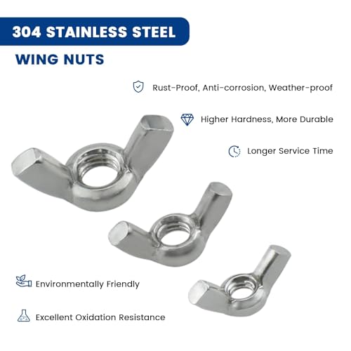3 Sizes Wing Nuts Assorted Kit, 1/4"-20, 5/16"-18, 3/8"-16 Stainless Steel Butterfly Nut, Hand Twist Tighten Ear Wingnuts for Machinery Electronic Equipment DIY, Silver (30 Pcs) (Pack of 2) 3 Sizes -30pcs (Pack of 2)