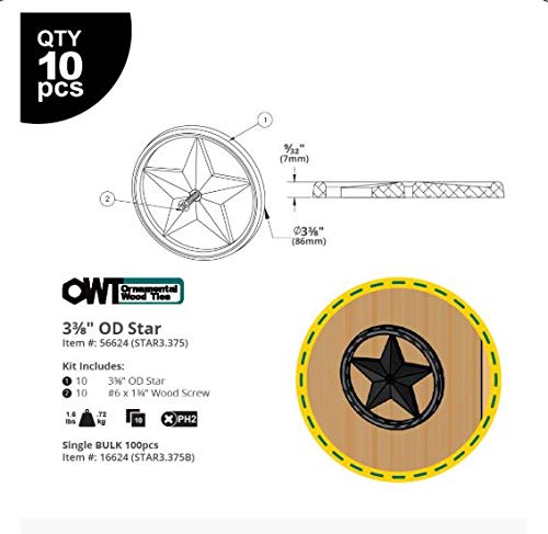 Ozco Building Products 56624 3-3/8-inch Decorative Metal Star (10 per Pack) BLACK|Blacks