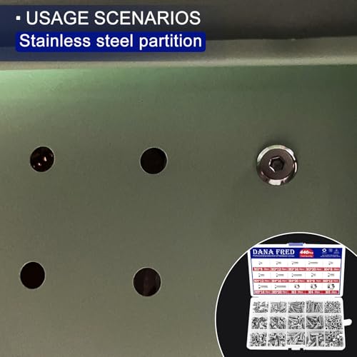 440 Pieces Flat Hex Socket Head Cap Screws Kit 304 Stainless Steel M3 M4 M5 Metric Thread Hexagon Allen Head Drive Countersunk Machine Bolts Nuts Standard Fastener Hardware Assortment Kit Set M3M4M5-440pcs