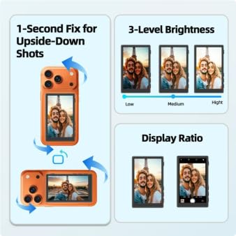 Selfie Monitor Screen Compatible with iPhone 17 and Below & Android, Magnetic Touchscreen Back 4K Camera Vlog Monitor, 2000mAh Battery, 3.5mm Jack, Selfie Screen for Vlog Live Stream TikTok YouTube Black
