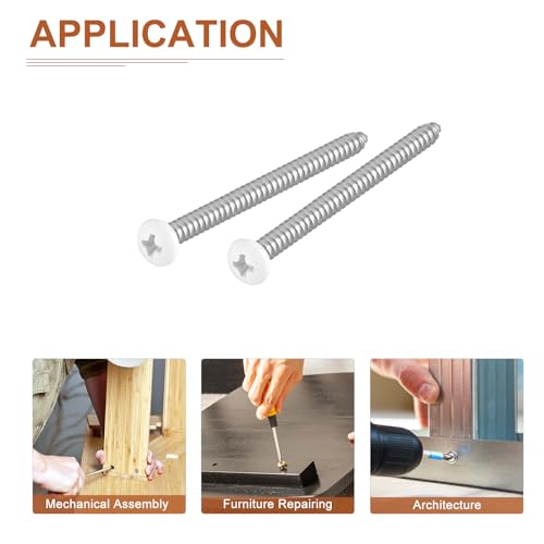 DTGN #10x2-1/2 White Silver Screws - 50Pack - 304 Stainless Steel Pan Head Phillips Sheet Metal Screw Self-Tapping Screw Wood Screws Screw #10x2-1/2" 50