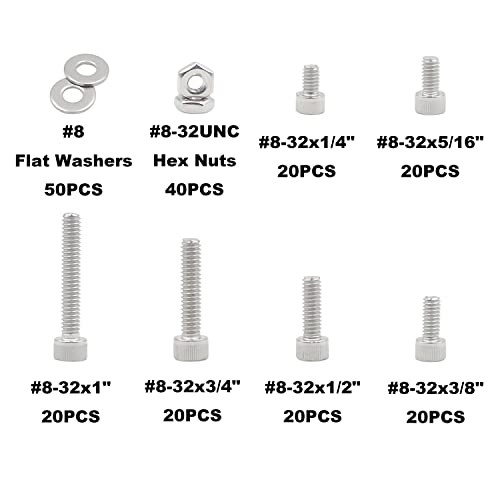 #8-32 UNC 304 SS Knurled Socket Head Cap Screws Nuts & Washers Kit #8-32UNC