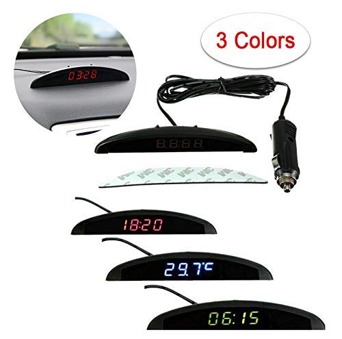 MACHSWON Car Temperature Clock, Universal Auto Dashboard Digital Clock Thermometer Voltage with LCD Screen Display for Car Interior, Blue