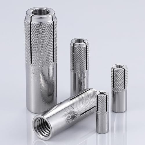 Wensilon(20 pcs) 1/4"-20 Premium Stainless Steel Drop in Anchors Assortment, Knurled Drop-in-Anchor for Solid Concrete, Internal Forced Expansion Screw Bolts SS 20