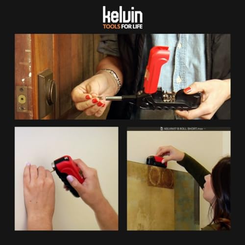 Kelvin Tools - Kelvin 17 Urban Screwdriver Set, All in One Everyday Multitool Screwdriver, Multi-Tip, Compact & Universal Precision, 13 Bit Set with Tape Measure, Liquid Level, Hammer and Flashlight Red