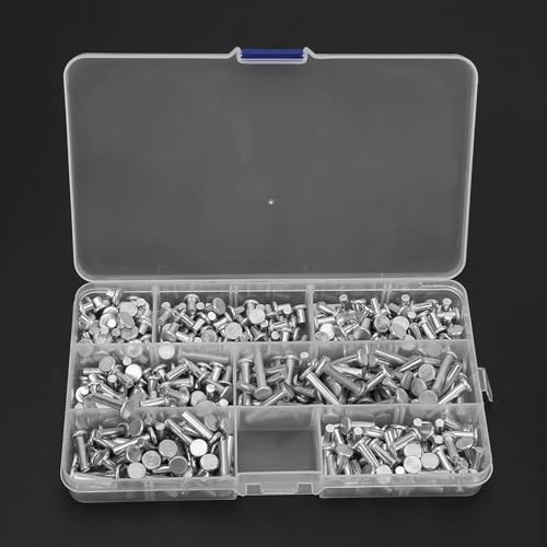 350pcs Flat Head Solid Rivets M4 Kit 4/6/8/10/12/16/20mm