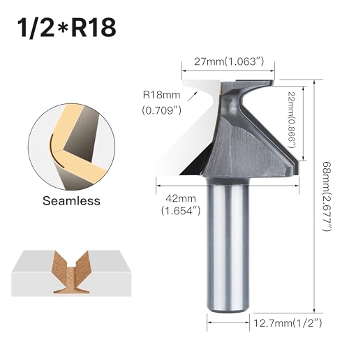 HUHAO 1/2" Shank R18 Arc Bending Router Bit, Carbide Chamfer Router bit, Arc Bending Integrated Seamless Knife Router Bits, Woodworking Router Bits for Milling Cutter with Integrated Knife, 2 Flutes R18 Seamless