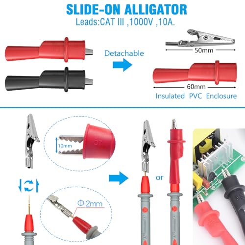 Electrical Multimeter Test Leads Set with Alligator Clips Crocodile Alligator Clips Electrical Test Hook Test Probes Lead Professional Kit for Electric Circuit Connection, DIY School Experiments Test Kit-4