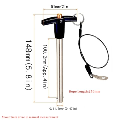 Push-Button Quick Release Pin Stainless Steel 304 T Handle Lock Pins, Pin Dia 11.7mm(0.47in),Usage Length 100MM(4in),Over Size 148mm Long with Lanyard Cable