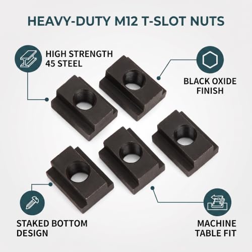 5 Pcs T Slot Nuts, Black Oxide Finish Hammer Head Fastener Nut T Sliding Nut Block Fit Into T-Slots in Machine Tool Tables