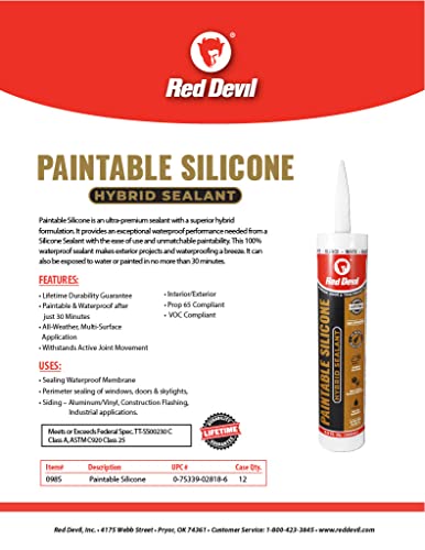  [AUSTRALIA] - Red Devil 0985 Paintable Silicone Hybrid Sealant, 9 oz., White, 1 Pack