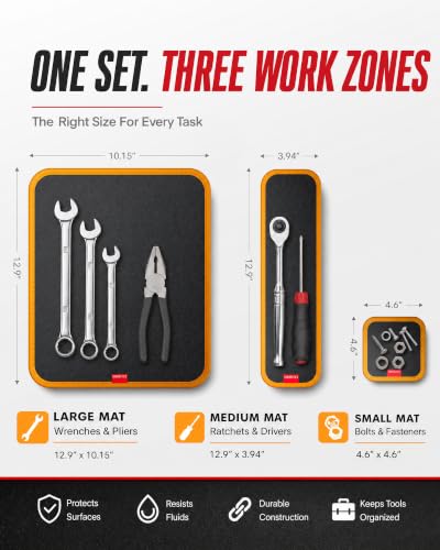 3-PCS Flexible Magnetic Tool Mat Set, Magnetic Organizer for Tools, Screws, Nuts & Metal Parts, Scratch-Free Design for Garage, Workshop & Auto Repair, Mechanic Gifts L x 1 pcs; M x 1 pcs; S x 1 pcs