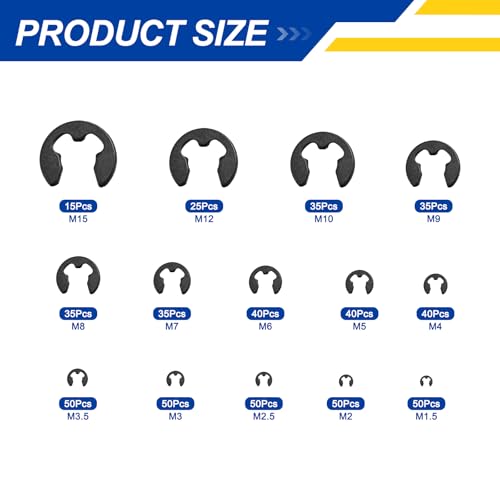 550Pcs M1.5-M15 External Retaining Ring E Clip Snap Rings 550