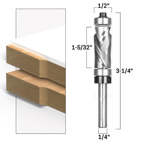 YONICO Flush Trim Router Bits Pattern Bit Compression Ultra-Performance Top Bearing Downcut 1/4-Inch Shank 33205q