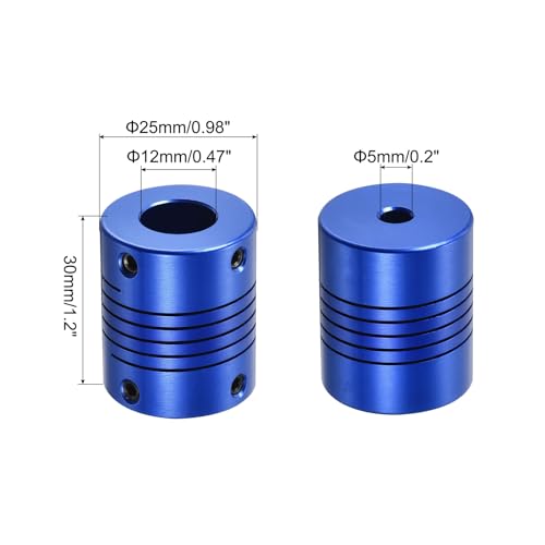 uxcell 5Pcs 5mm to 12mm Aluminum Alloy Shaft Coupling L30xD25 Flexible Coupler with Screws Beam for 3D Printer CNC Machine DIY Encoders and Motors Shaft,Blue 5