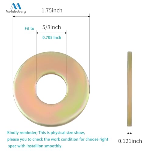 5/8" Large Size Flat Thick Fender Washer,Low Carbon Steel by Color Galvanization,Grade 4.8.(10pcs Pack) by Metalsuberg 5/8" 10