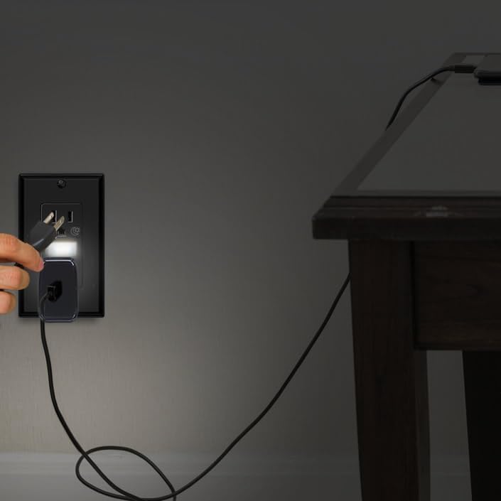 Black Wall Outlet Receptacle with Night Light,Electrical Receptacle Outlets,15A 125V, 2 Pole 3 Wire,Wall Plate Included,4 Pack