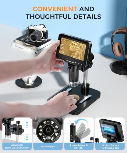 PalliPartners Digital Microscope for Coins with Light HD Screen Bright black