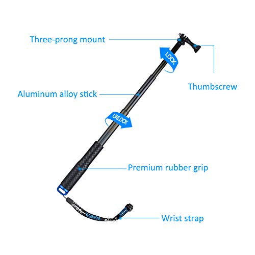 Extendable Action Camera Selfie Stick, 19" Sports Cameras Selfie Stick Pole Waterproof Telescoping Pole Monopod for DJI OSMO, AKASO, SJCAM, YI, Victure, Qumox, Crosstour 19 Inch Selfie Stick