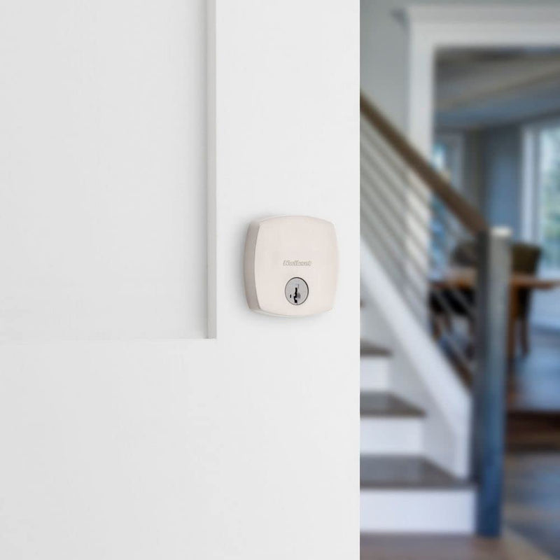 Kwikset Midtown Deadbolt Lock, Satin Nickel Modern Exterior Keyed Front Entry Door, Pick Resistant SmartKey Rekey Security, Single Cylinder Dead Bolt, with Microban Protection