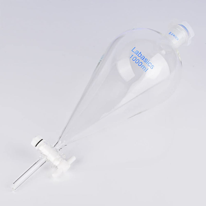 Labasics Conical Separatory Funnel, 1000 ml Heavy Wall Borosilicate Glass Separating Funnel with 24/29 Joints and PTFE Stopcock