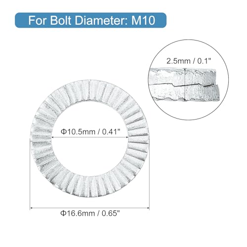Uxcell Wedge Locking Washers for M10 Bolts, 40pcs Manganese Steel Vibration Resistant Safety Washers 40