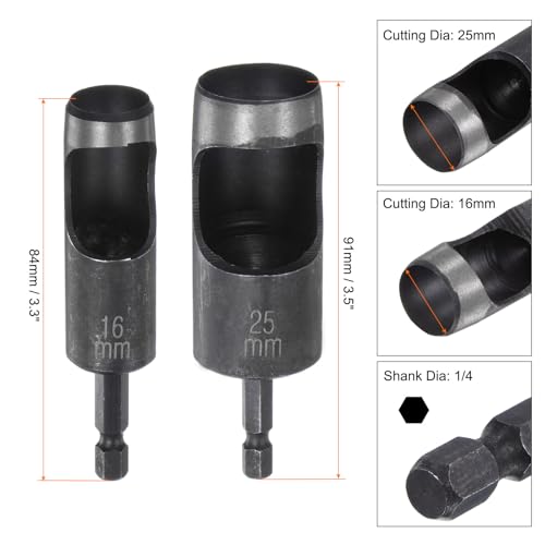 HARFINGTON 2pcs 16mm,25mm Leather Hollow Hole Punch 1/4" Hex Shank for Drills, Belt Hole Punch Punching Cutter Tool for Leathercraft Working 2