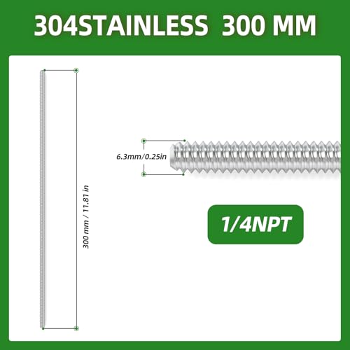 TAISHER 5PCS 304 Stainless Steel Fully Threaded Rod，1/4"-20 Long Threaded Screw 12" Length Right Hand Threads 1/4"-20 5
