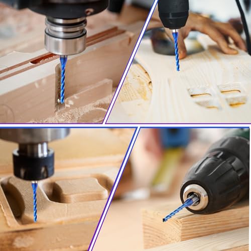 CNC Router Bits 1/8'' Cutting Dia 1/4 inch Shank Upcut Spiral Router Bit, 2PCS 3-Flutes Extra Long Carbide End Mills with Coating for Wood PVC Engraving 1-1/4'' Cutting Length Spiral Router Bits 2