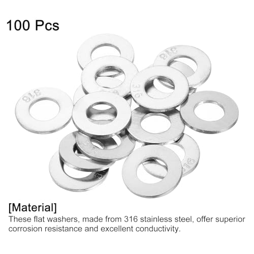 uxcell 100Pcs 3/8 Flat Washer, 316 Stainless Steel 0.406" ID x 0.812" OD x 0.065" Thick for Bolt Screw, Factories Repair, Kitchens, Shops, and Outdoor Construction, Silver 0.406" x 0.812" x 0.065" 100