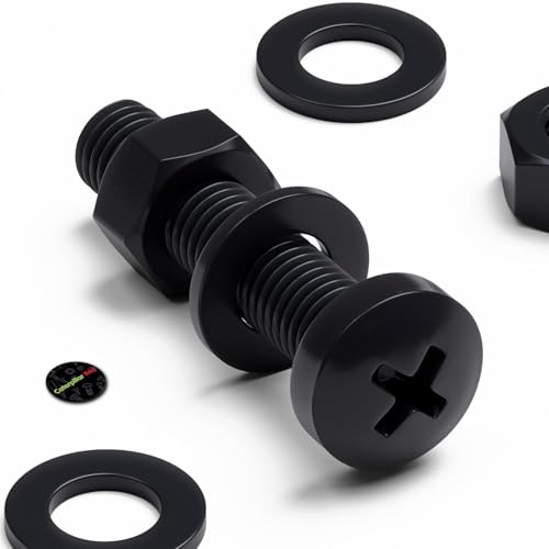 20x Black PP Pan Head Plastic Screws & Bolts M8 x 40mm, Nuts & Washers